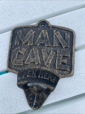 MAN CAVE Wall-Mount Bottle Opener - Distressed Black/Gold